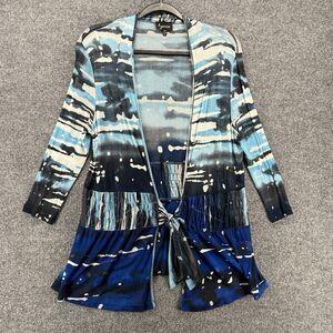 Lynn Ritchie Silk Cardigan Top XL Blue‎ Front Tie V-Neck Artsy Y2K 90s Hippie